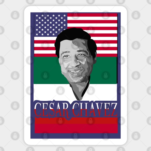 Cesar Chavez Mexican & American Flags Sticker by WaltTheAdobeGuy